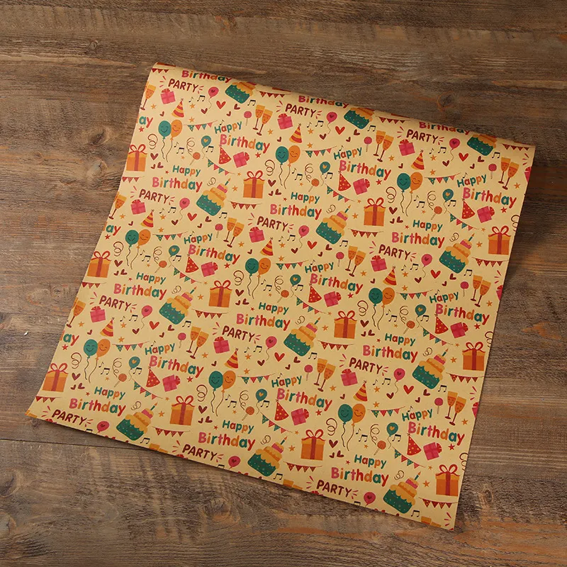 2-pack Happy Birthday Wrapping Paper Thick Kraft Brown Gift Wrapping Paper Flower Snack Wrapping Paper Color-C big image 1