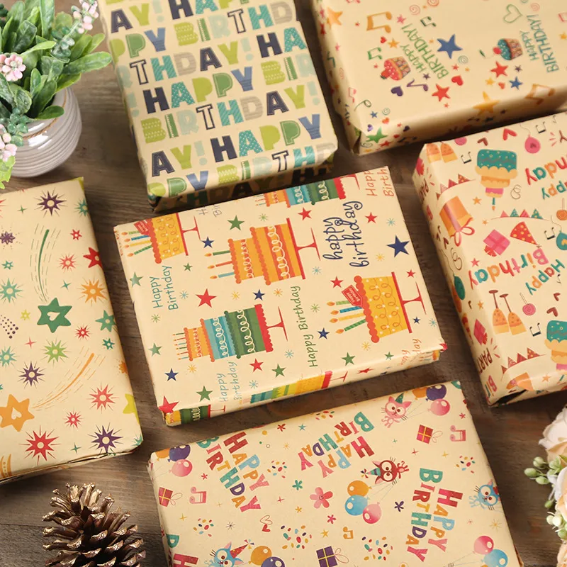 2-pack Happy Birthday Wrapping Paper Thick Kraft Brown Gift Wrapping Paper  Flower Snack Wrapping Paper Only $3.99 PatPat US Mobile