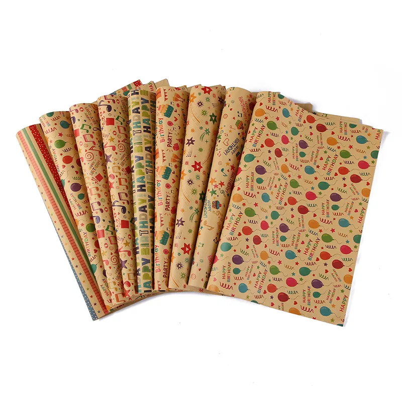 2-pack Happy Birthday Wrapping Paper Thick Kraft Brown Gift Wrapping Paper Flower Snack Wrapping Paper Color-C big image 1
