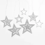 7 قطع لامعة مجوفة نجوم ورقية جارلاند الرايات ديكور معلق راية خلفية الديكور لديكور حفلة عيد مبارك فضة