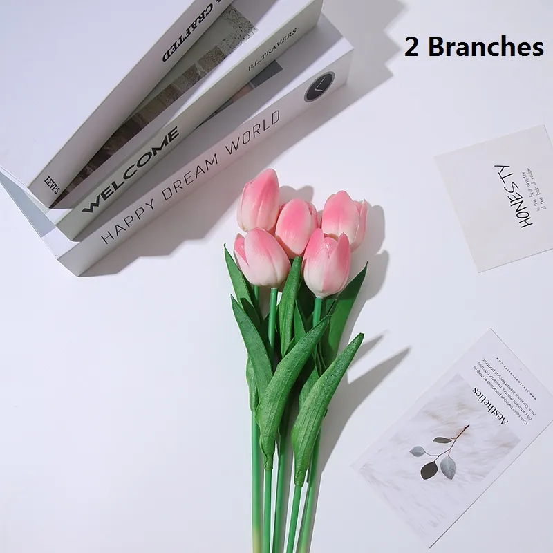 2-pack / 5-pack Tulips Artificial Flowers PU Real Touch Fake Tulips Flowers  for Table Office Wedding Dining Room Home Decoration Pink