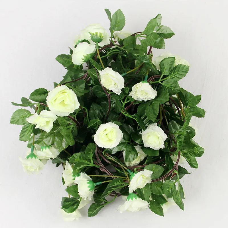 22 Heads Fake Rose Vine Artificial Flowers Hanging Rose Ivy Plants Wedding Valentine's Day Party Home Garden Background Decor White big image 1