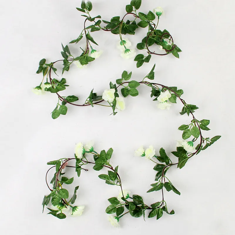 22 Heads Fake Rose Vine Artificial Flowers Hanging Rose Ivy Plants Wedding Valentine's Day Party Home Garden Background Decor White big image 1