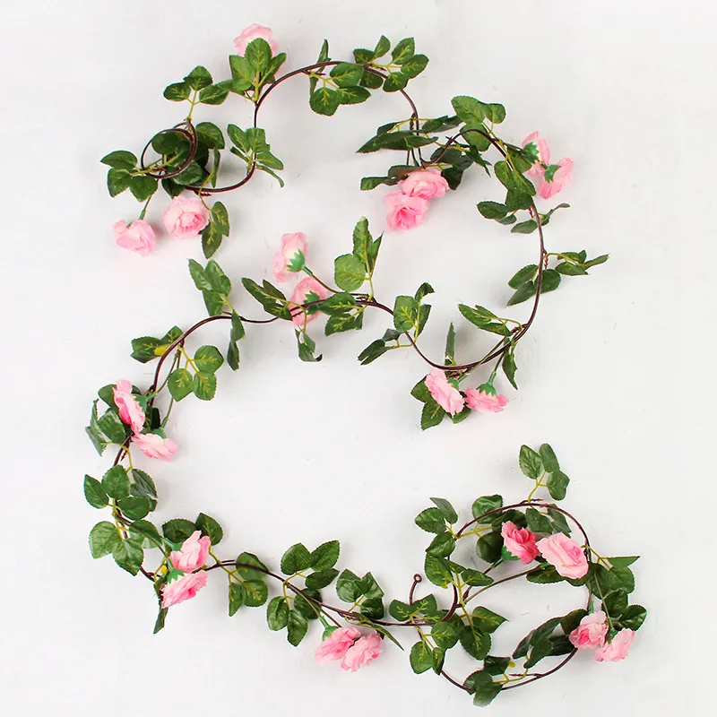 22 Heads Fake Rose Vine Artificial Flowers Hanging Rose Ivy Plants Wedding Valentine's Day Party Home Garden Background Decor Pink big image 1