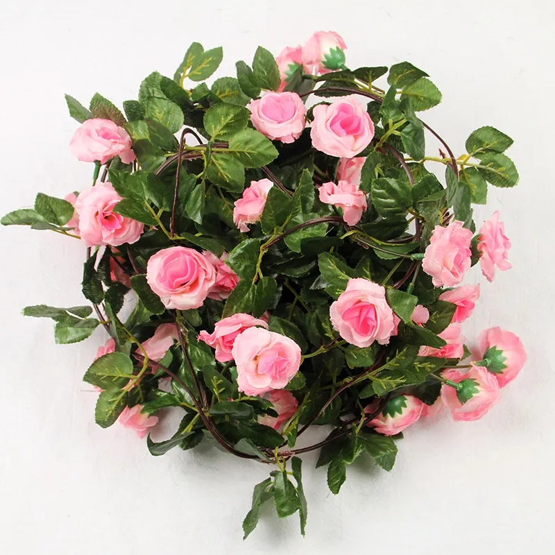 22 Heads Fake Rose Vine Artificial Flowers Hanging Rose Ivy Plants Wedding Valentine's Day Party Home Garden Background Decor Pink big image 1