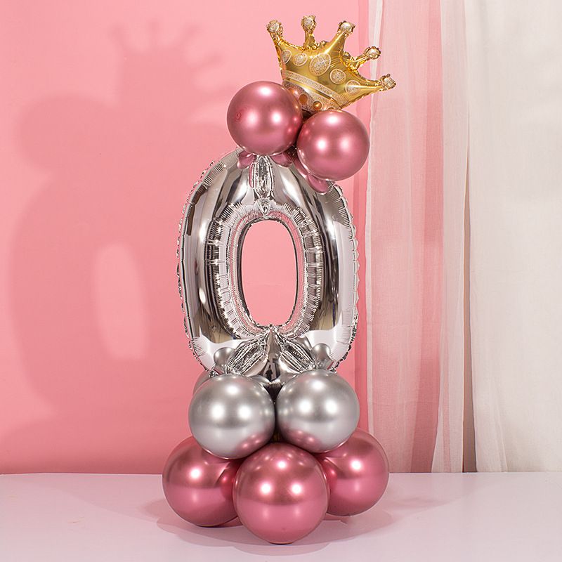 19-pack Numbers Crown Aluminum Foil Balloon And Latex Balloon Set Birthday Party Wedding Column Road Guide Balloon Party Decoration