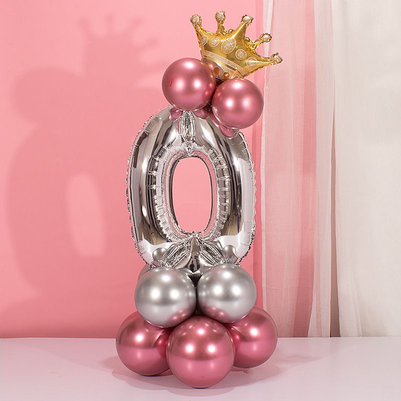 

19-pack Numbers Crown Aluminum Foil Balloon and Latex Balloon Set Birthday Party Wedding Column Road Guide Balloon Party Decoration