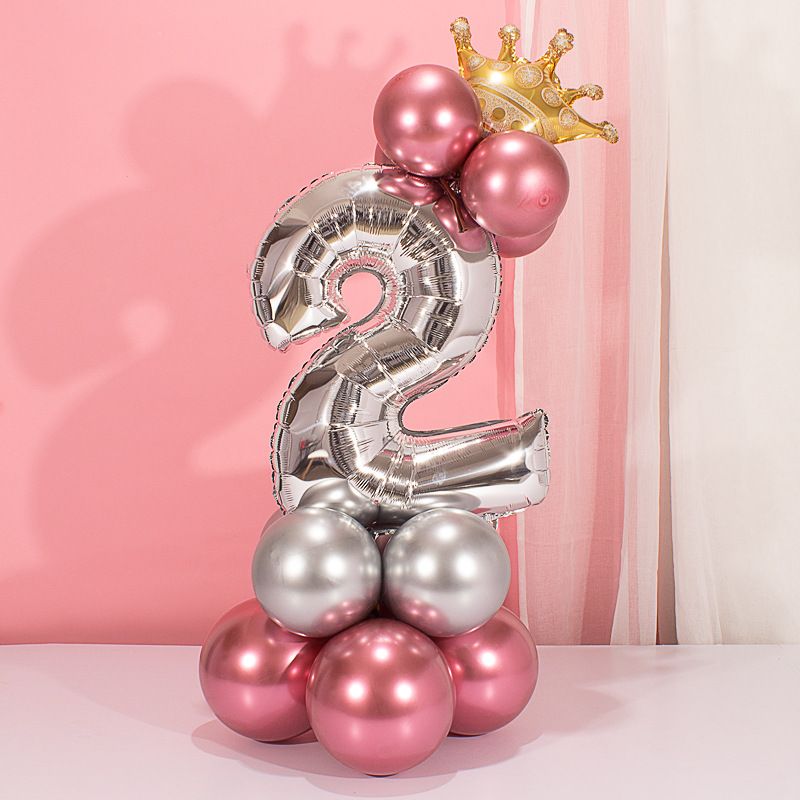 19-pack Numbers Crown Aluminum Foil Balloon And Latex Balloon Set Birthday Party Wedding Column Road Guide Balloon Party Decoration