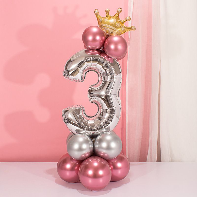 19-pack Numbers Crown Aluminum Foil Balloon And Latex Balloon Set Birthday Party Wedding Column Road Guide Balloon Party Decoration