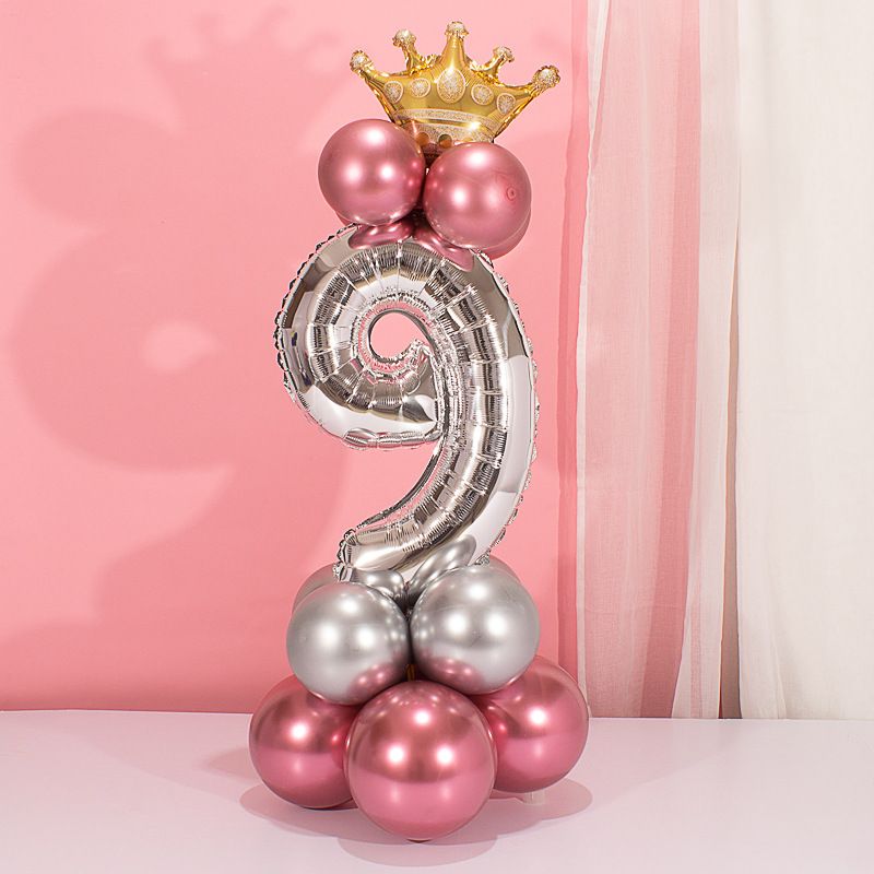 19-pack Numbers Crown Aluminum Foil Balloon And Latex Balloon Set Birthday Party Wedding Column Road Guide Balloon Party Decoration