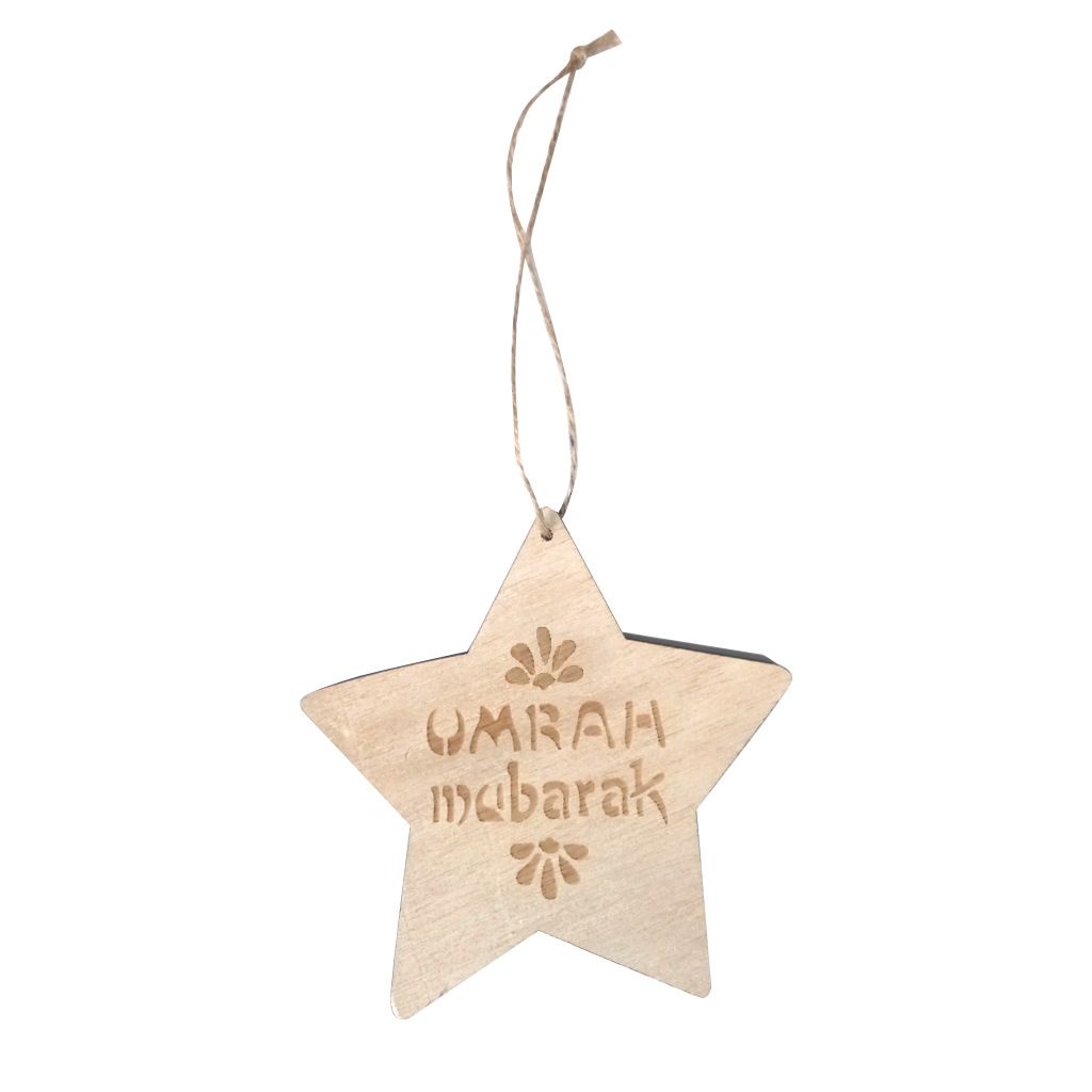 Creative Wooden Stars Carving Pattern Ornament Hanging Pendant for Eid Mubarak Party Supplies Home D