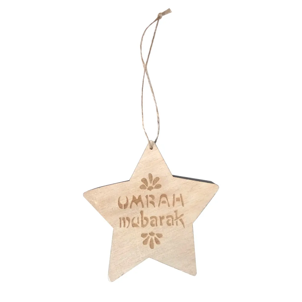 Creative Wooden Stars Carving Pattern Ornament Hanging Pendant for Eid Mubarak Party Supplies Home Decoration Color-E