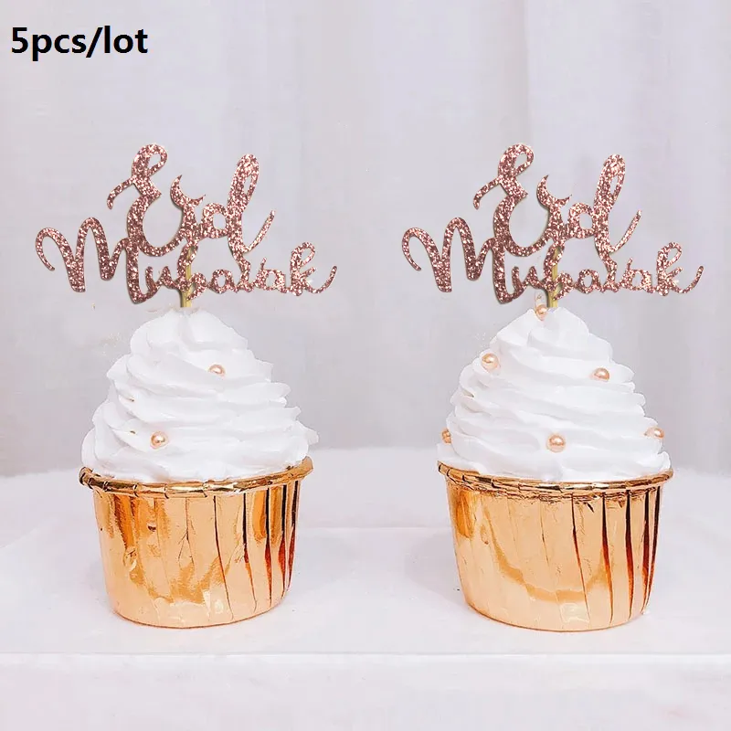 5-pack Glitter Eid Mubarak Cake Topper for Eid Mubarak Baking Cake Fruit Decoration Islamic Party Decoration  big image 1