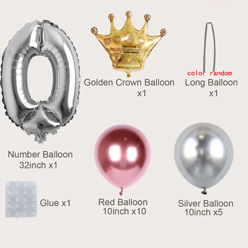 19er-Pack Zahlenkronen-Aluminiumfolienballon und Latexballon-Set Geburtstagsfeier Hochzeitssäule Straßenführer Ballon Partydekoration  big image 2