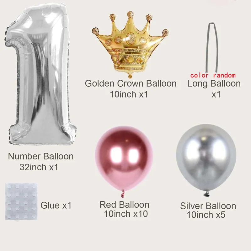 19-pack Numbers Crown Aluminum Foil Balloon and Latex Balloon Set Birthday Party Wedding Column Road Guide Balloon Party Decoration Dark blue/White/Red big image 1