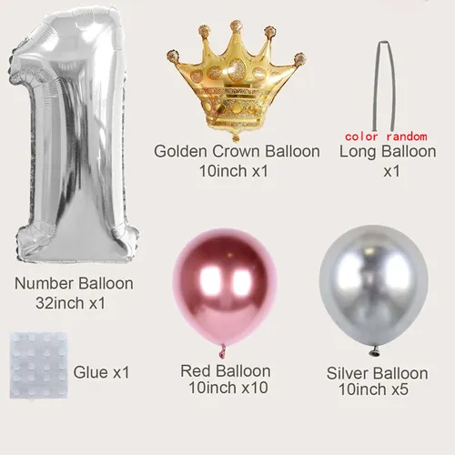 19-pack Numbers Crown Aluminium Foil Balloon et Latex Balloon Set Birthday Party Wedding Column Road Guide Balloon Party Decoration