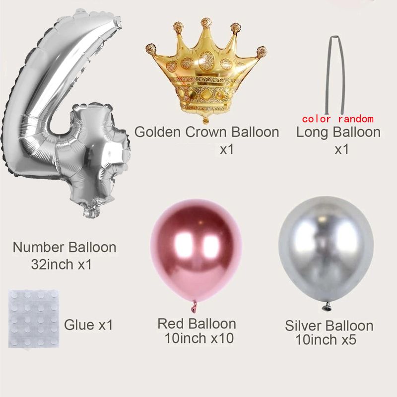 19-pack Numéros Couronne Feuille D'aluminium Ballon Et Latex Ballon Ensemble Fête D'anniversaire Mariage Colonne Route Guide Ballon Fête Décoration