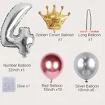 19-pack Numbers Crown Aluminum Foil Balloon and Latex Balloon Set Birthday Party Wedding Column Road Guide Balloon Party Decoration Brick red