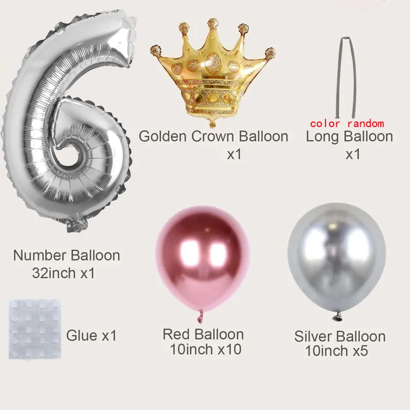 19-pack Numbers Crown Aluminum Foil Balloon and Latex Balloon Set Birthday Party Wedding Column Road Guide Balloon Party Decoration Color-B