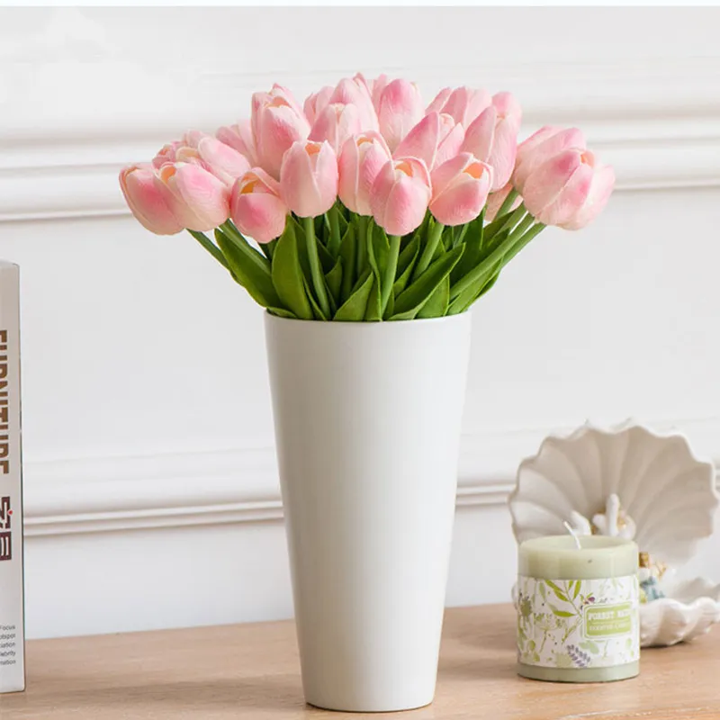 2-pack / 5-pack Tulips Artificial Flowers PU Real Touch Fake Tulips Flowers  for Table Office Wedding Dining Room Home Decoration Pink big image 1