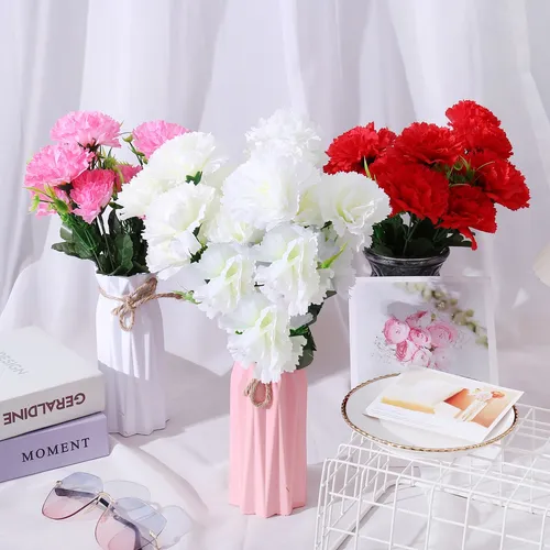 Paquete de 6 ramo de flores artificiales de clavel artificial, decoración de mesa para el hogar, regalo para el día de la madre