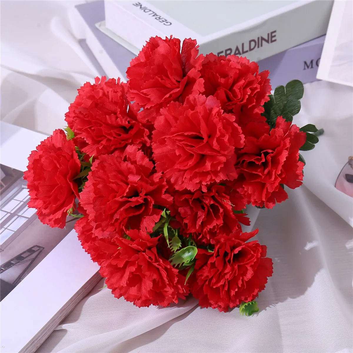 Paquet De 6 Bouquets De Fausses Fleurs D'oeillets Artificiels Décoration De Table à La Maison Cadeau De Fête Des Mères