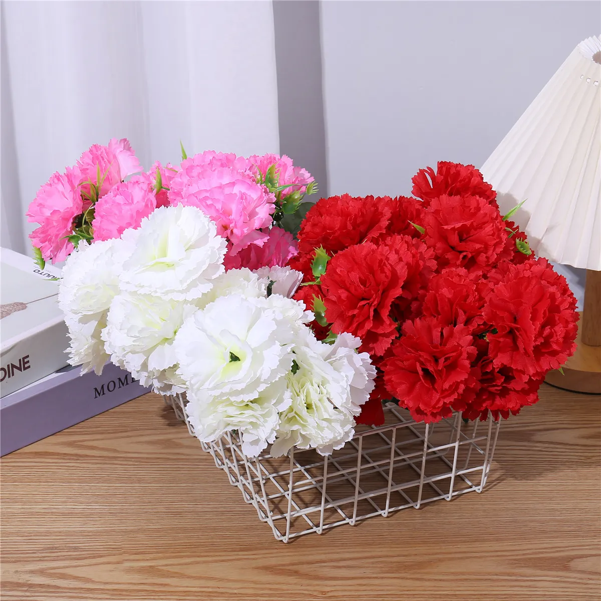 Pacote de 6 cravos artificiais flores artificiais buquê decoração de mesa para casa presente de dia das mães Rosa big image 1