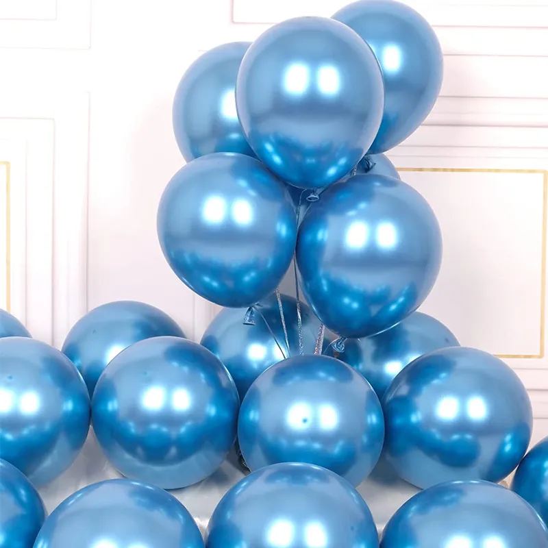 10Pcs Metallic Chrome Balloons Birthday, Wedding, Graduation Season Decoration Blue