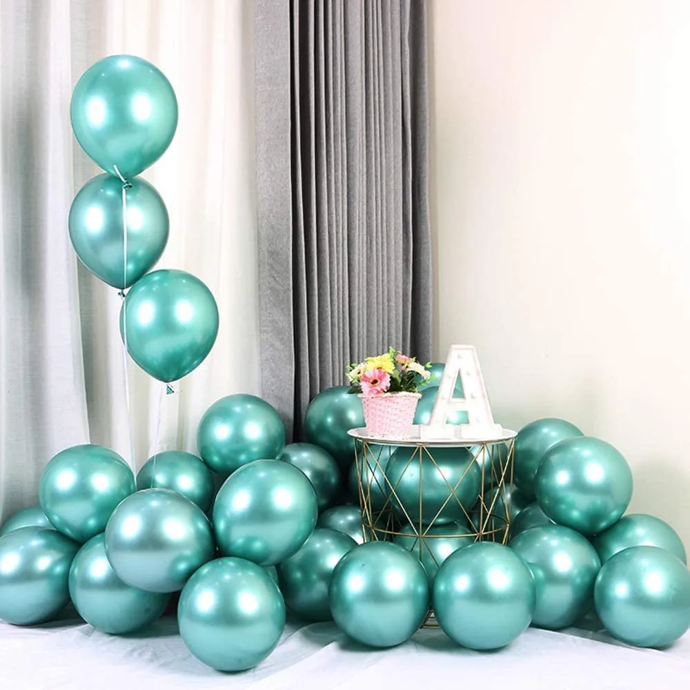 10 globos metálicos cromados para cumpleaños, bodas, decoración de temporada de graduación. Verde big image 1