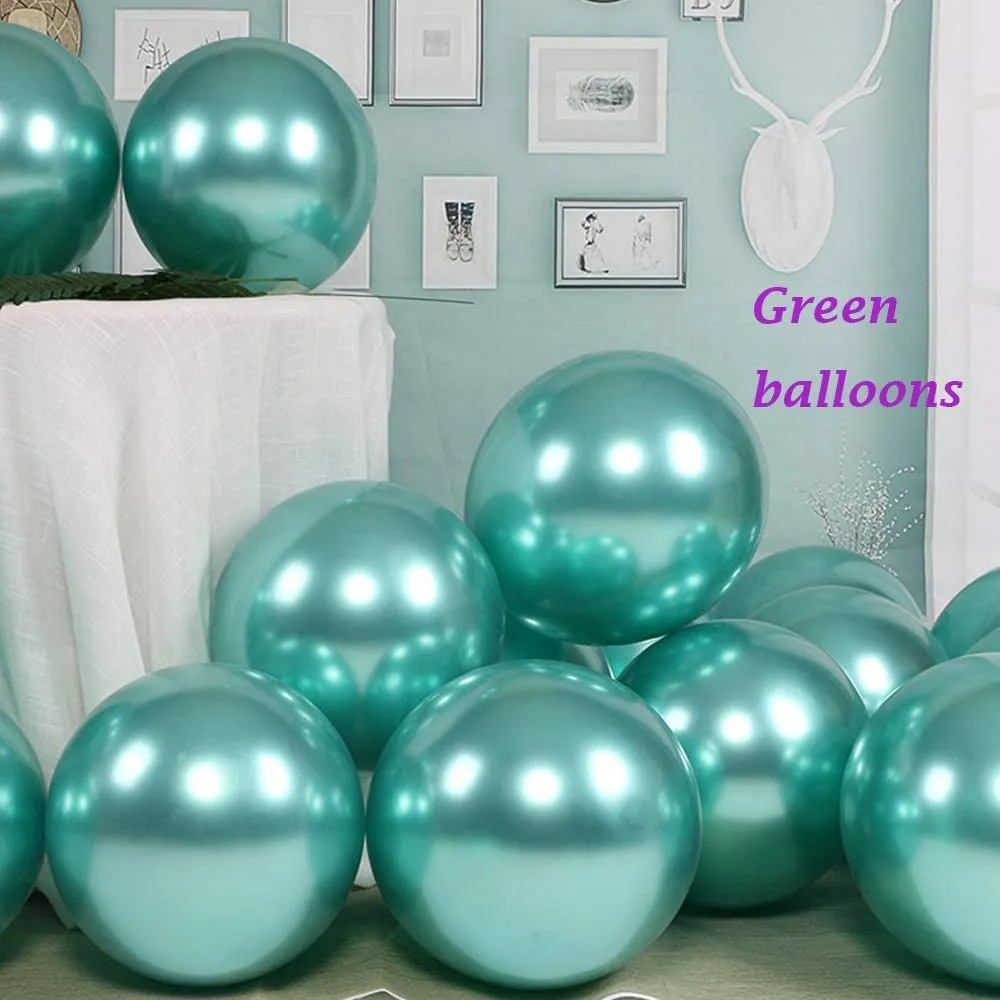 10Pcs Metallic Chrome Balloons Birthday, Wedding, Graduation Season Decoration Green