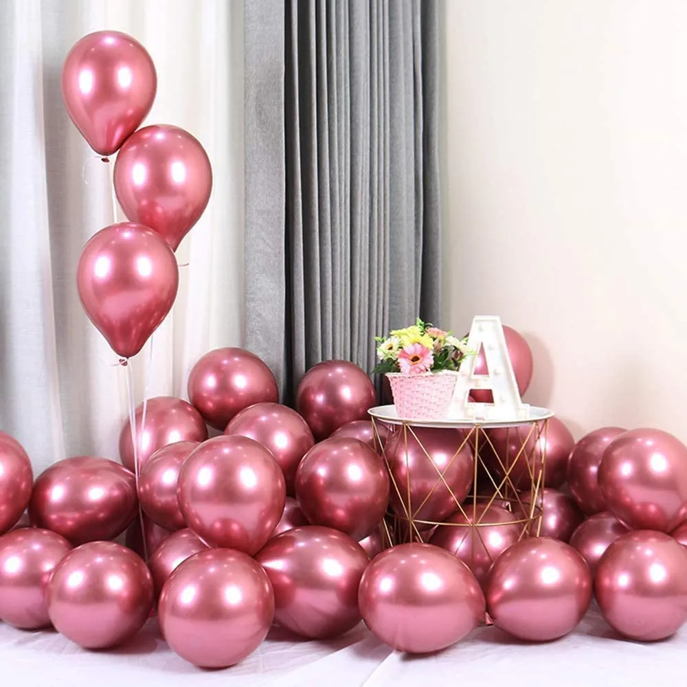 10Pcs Metallic Chrome Balloons Birthday, Wedding, Graduation Season Decoration Red