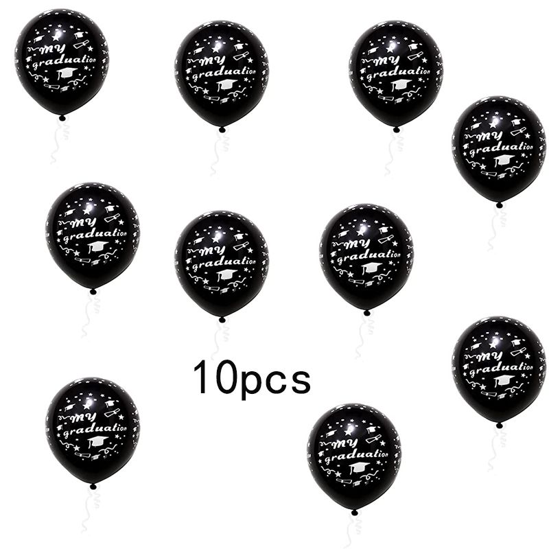 10-pack Graduation Balloons Party Decoration Black White Latex Letter Balloons for Graduation Theme 