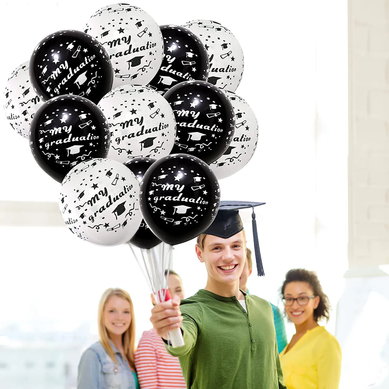 10-pack Graduation Balloons Party Decoration Black White Latex Letter Balloons for Graduation Theme Party Decorations Supplies White big image 1