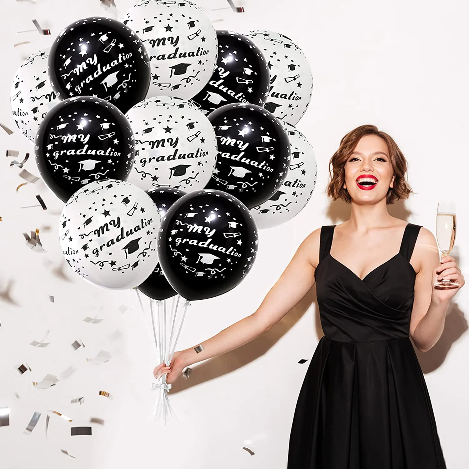 10-pack Graduation Balloons Party Decoration Black White Latex Letter Balloons for Graduation Theme Party Decorations Supplies White image 4