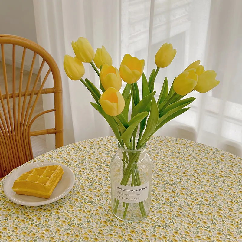Paquete de 2/paquete de 5 tulipanes flores artificiales pu toque real tulipanes falsos flores para mesa oficina boda comedor decoración del hogar Gengibre big image 1