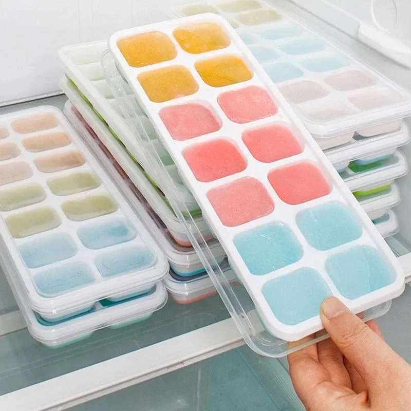 vassoi per cubetti di ghiaccio in silicone stampo per cubetti di ghiaccio con coperchi riutilizzabili per congelatore frigorifero Rosa big image 1