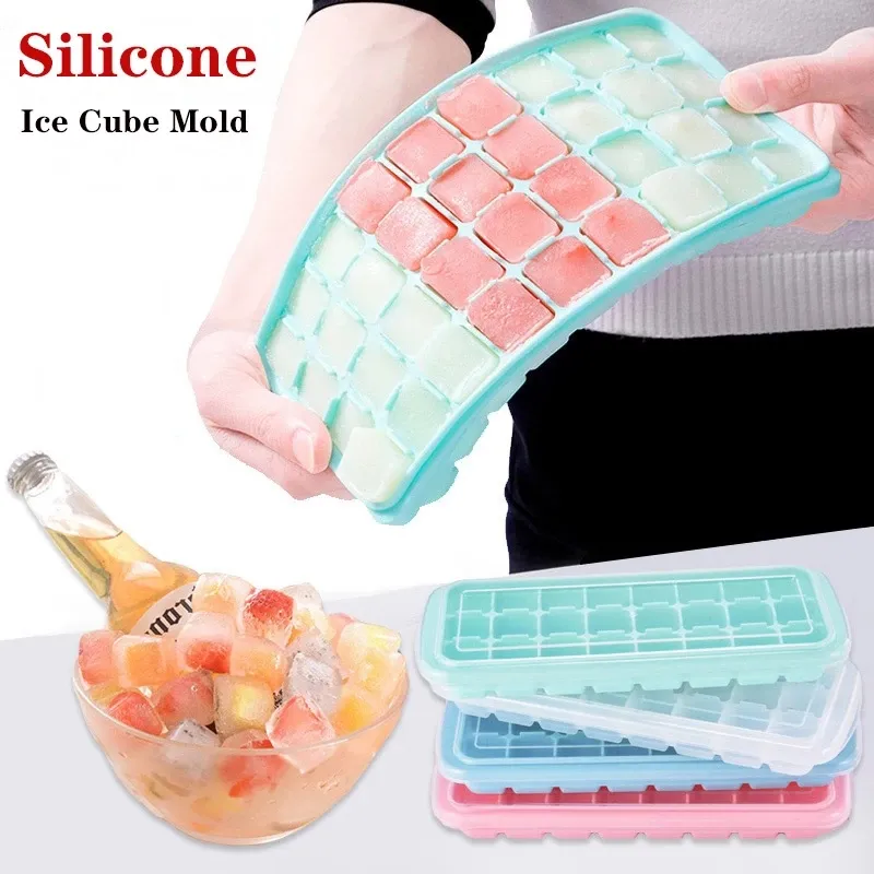 Silicone Ice Cube Trays Ice Cube Mold with Lids Reusable for Freezer Refrigerator Pink big image 1