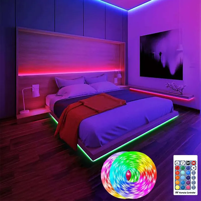 شريط LED بطول 1 متر بألوان قوس قزح مقاوم للماء شريط RGB مع جهاز تحكم عن بعد للإضاءة الخلفية في الأماكن المغلقة في الهواء الطلق والديكور متعدد الألوان big image 1