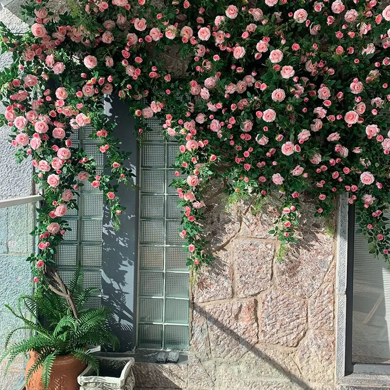 22 cabeças de flores artificiais de videira rosa falsa penduradas plantas rose ivy casamento festa do dia dos namorados decoração de fundo de jardim Rosa big image 1