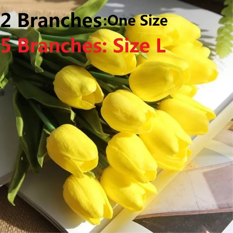 2-pack / 5-pack Tulips Artificial Flowers PU Real Touch Fake Tulips Flowers  for Table Office Wedding Dining Room Home Decoration Ginger big image 1