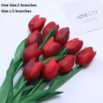 Paquete de 2/paquete de 5 tulipanes flores artificiales pu toque real tulipanes falsos flores para mesa oficina boda comedor decoración del hogar Borgoña