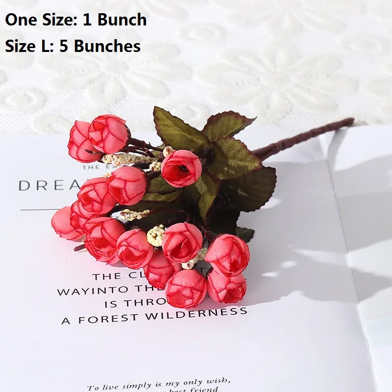 1 bouquet/5 bouquets mini fleurs de rose artificielles faux bouquets de boutons de rose fleurs artisanat pour fête mariage saint valentin décor à la maison Rose big image 1
