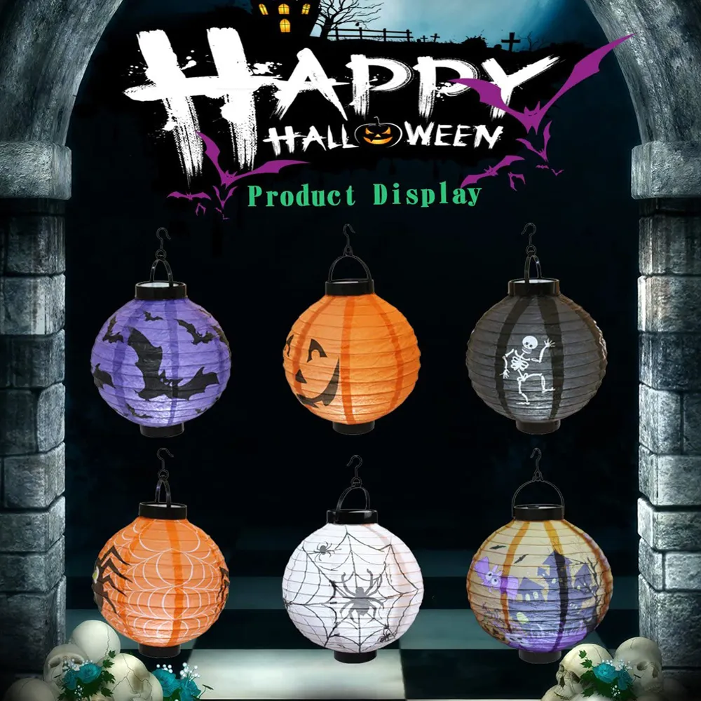 Lot de 4 lanternes en papier Jack-o-lantern d'Halloween Lanternes citrouilles suspendues Décoration d'Halloween Blanc big image 1