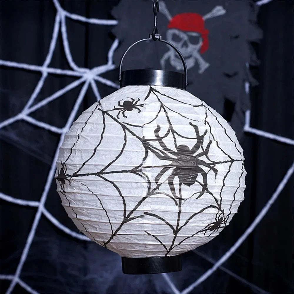 Paquete de 4 linternas de papel de Halloween Jack-o-lantern linternas colgantes de calabaza decoración de Halloween Blanco big image 1