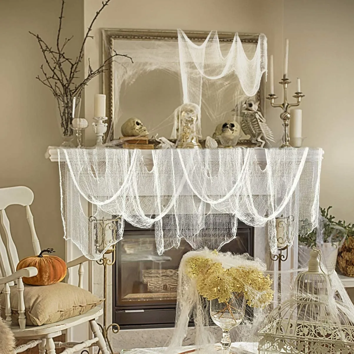 Halloween Creepy Spooky Scary Gauze Cloth for Wall Windows Doorways Entryways Outdoor Garden Yard Decor White image 2