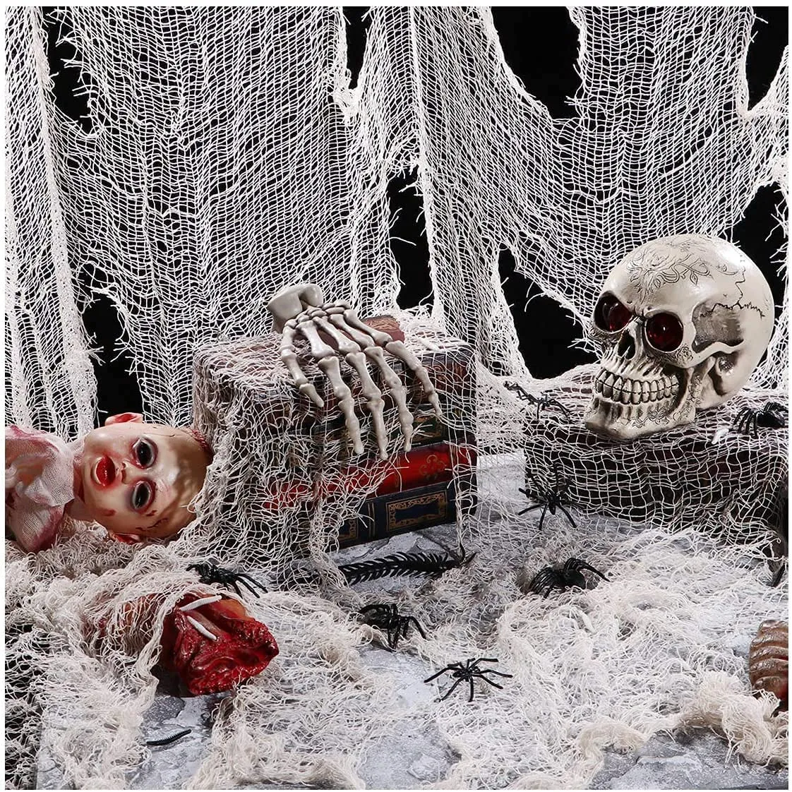 Halloween Creepy Spooky Scary Gauze Cloth for Wall Windows Doorways Entryways Outdoor Garden Yard Decor White image 3