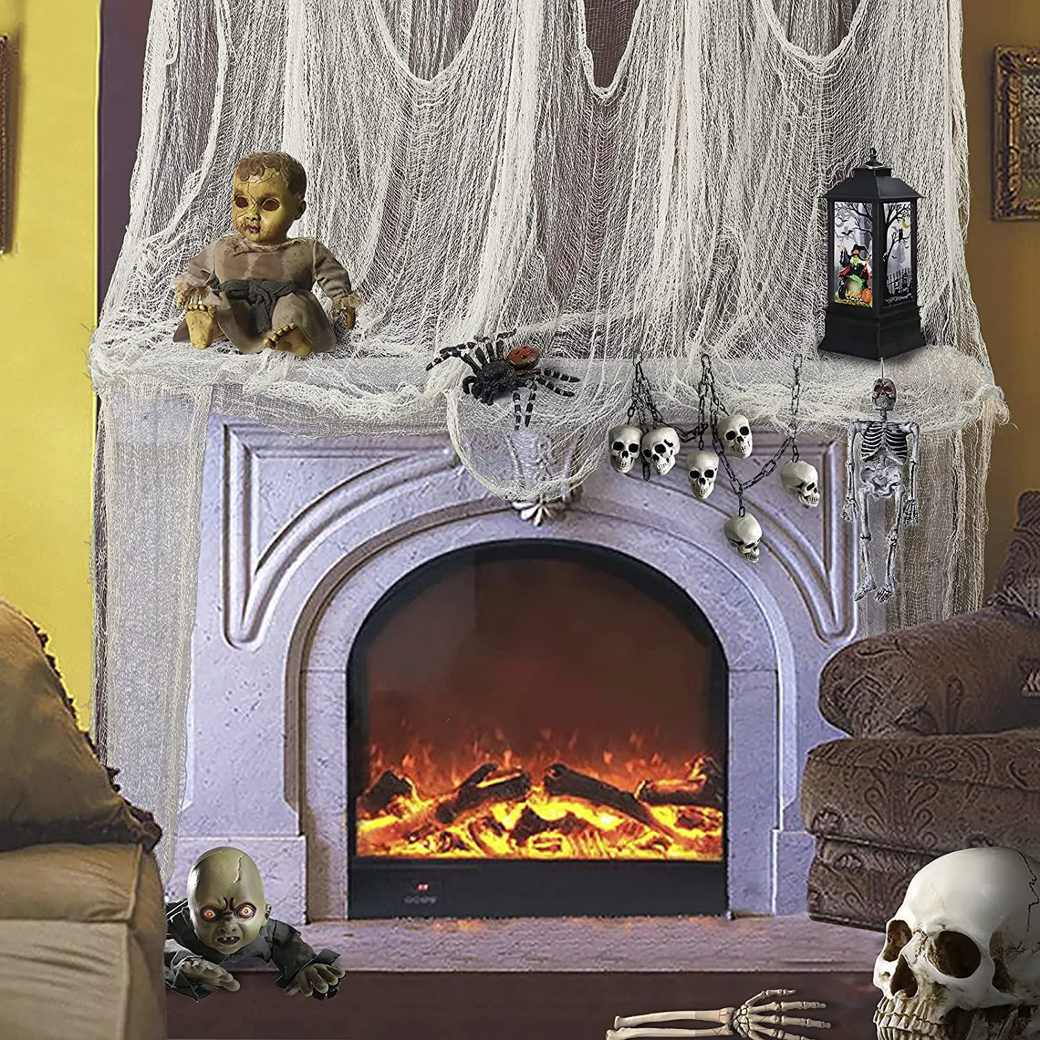 Halloween Creepy Spooky Scary Gauze Cloth for Wall Windows Doorways Entryways Outdoor Garden Yard Decor White image 4