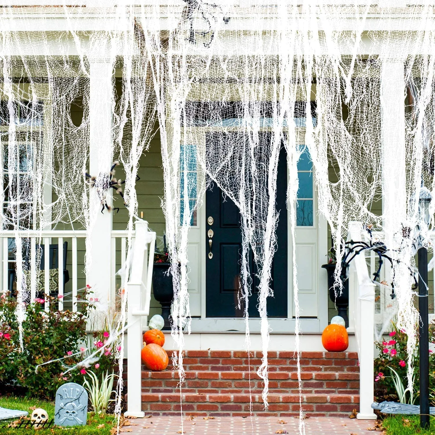 Halloween Creepy Spooky Scary Gauze Cloth for Wall Windows Doorways Entryways Outdoor Garden Yard Decor White image 5