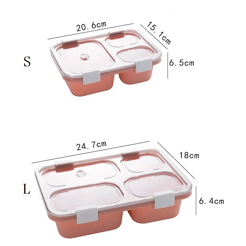 Bento Lunch Box with Spoon & Lid Reusable Plastic Divided Food Storage Container Boxes Meal Prep Con