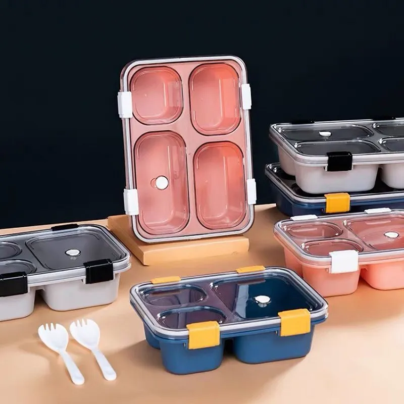 Bento Lunch Box with Spoon & Lid Reusable Plastic Divided Food Storage Container Boxes Meal Prep Containers for Kids & Adults big image 5
